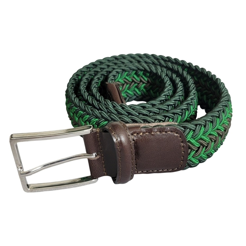Hive & Colony Mens Belt Braided Rayon Green Brown Leather Made in Italy Size M